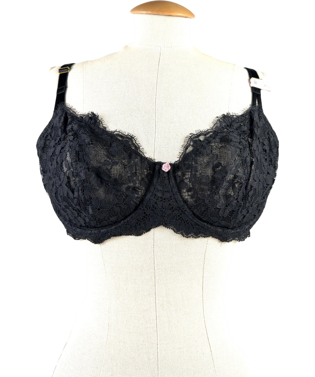 VICTORIA'S SECRET Unlined Balcony Lace Bra Black UK 36DD — Front