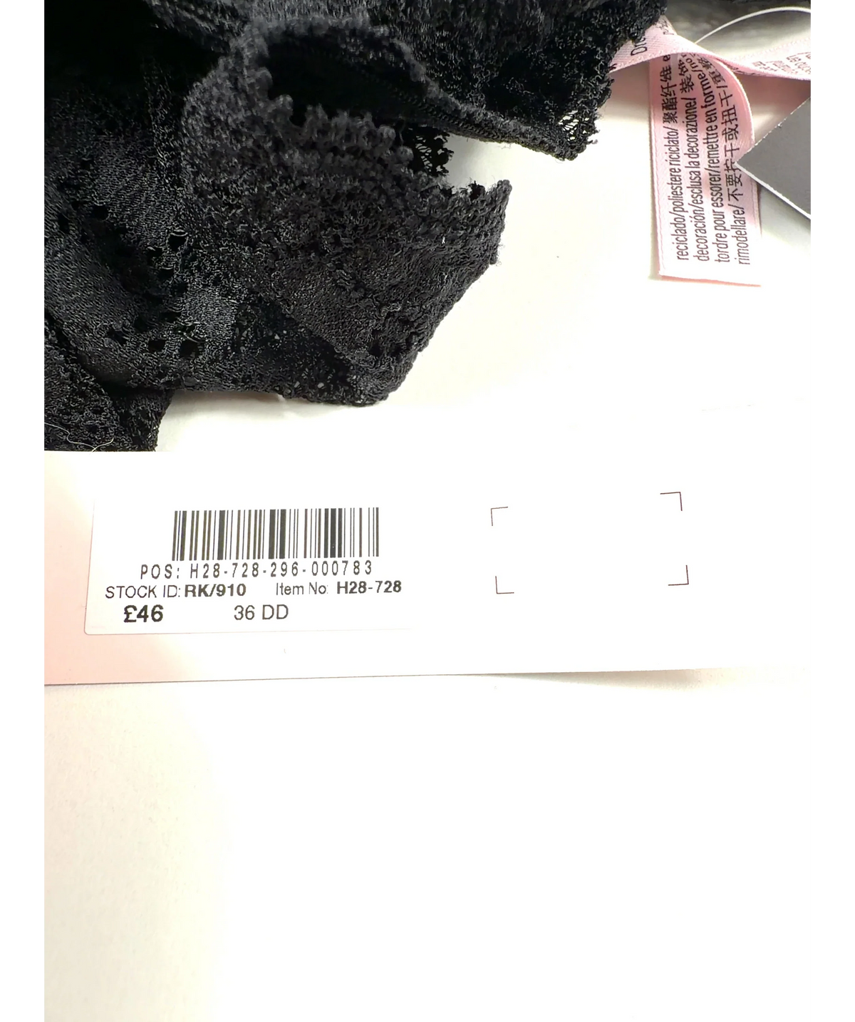VICTORIA'S SECRET Unlined Balcony Lace Bra Black UK 36DD — Materials
