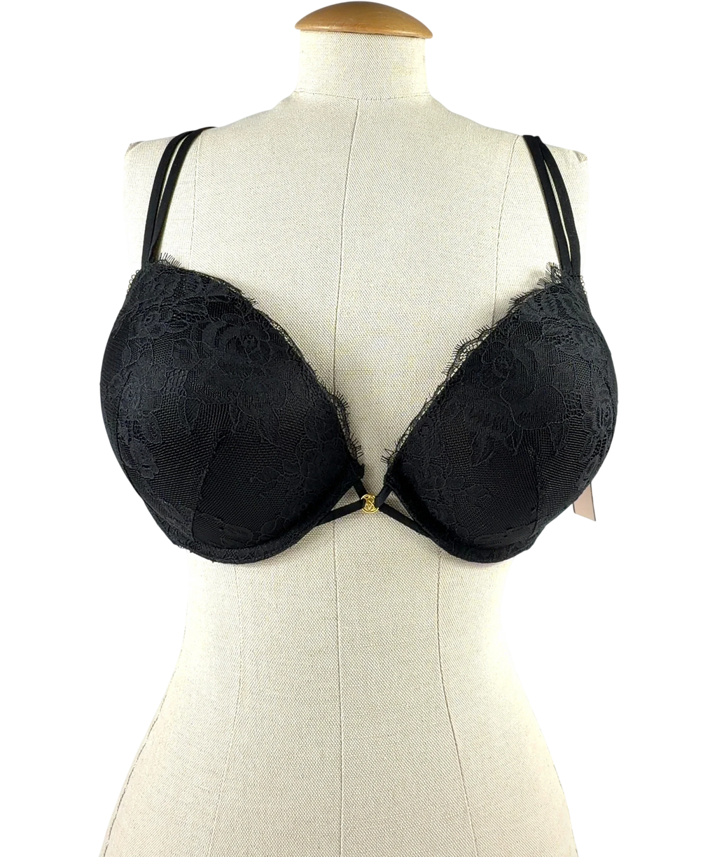 VICTORIA'S SECRET Black Push-Up Lace Bra, size UK 36DD — front