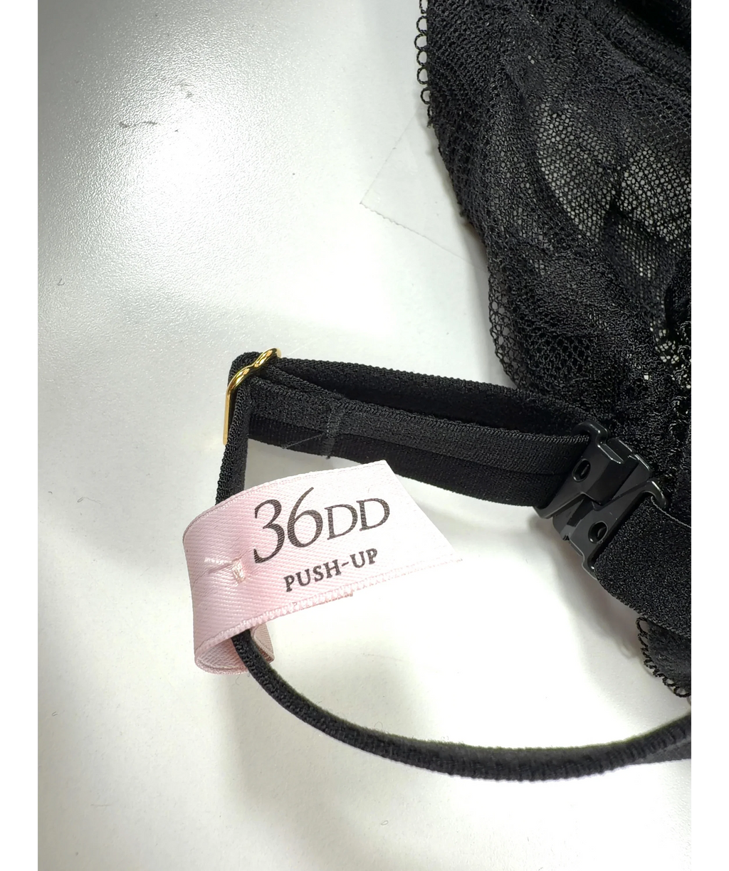 VICTORIA'S SECRET Black Push-Up Lace Bra, size UK 36DD — label