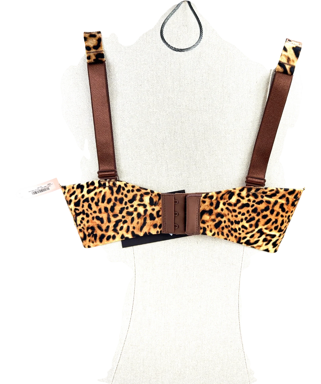 VICTORIA'S SECRET Brown Leopard Brown Push Up Shine Strap Bra, size UK 36DD — front