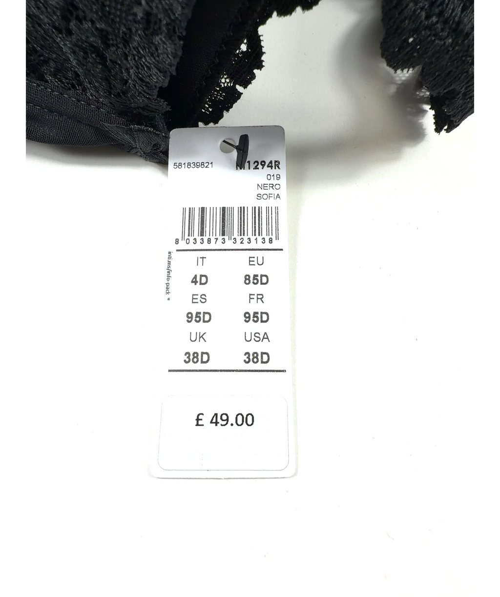 intimissimi Black Sofia Balconette Bra, size UK 38D — label