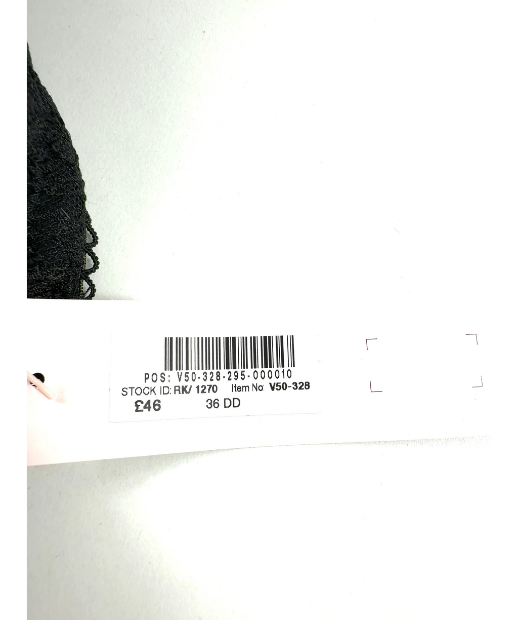 VICTORIA'S SECRET Black Black Lace Underwire Bra Black, size UK 36DD — label