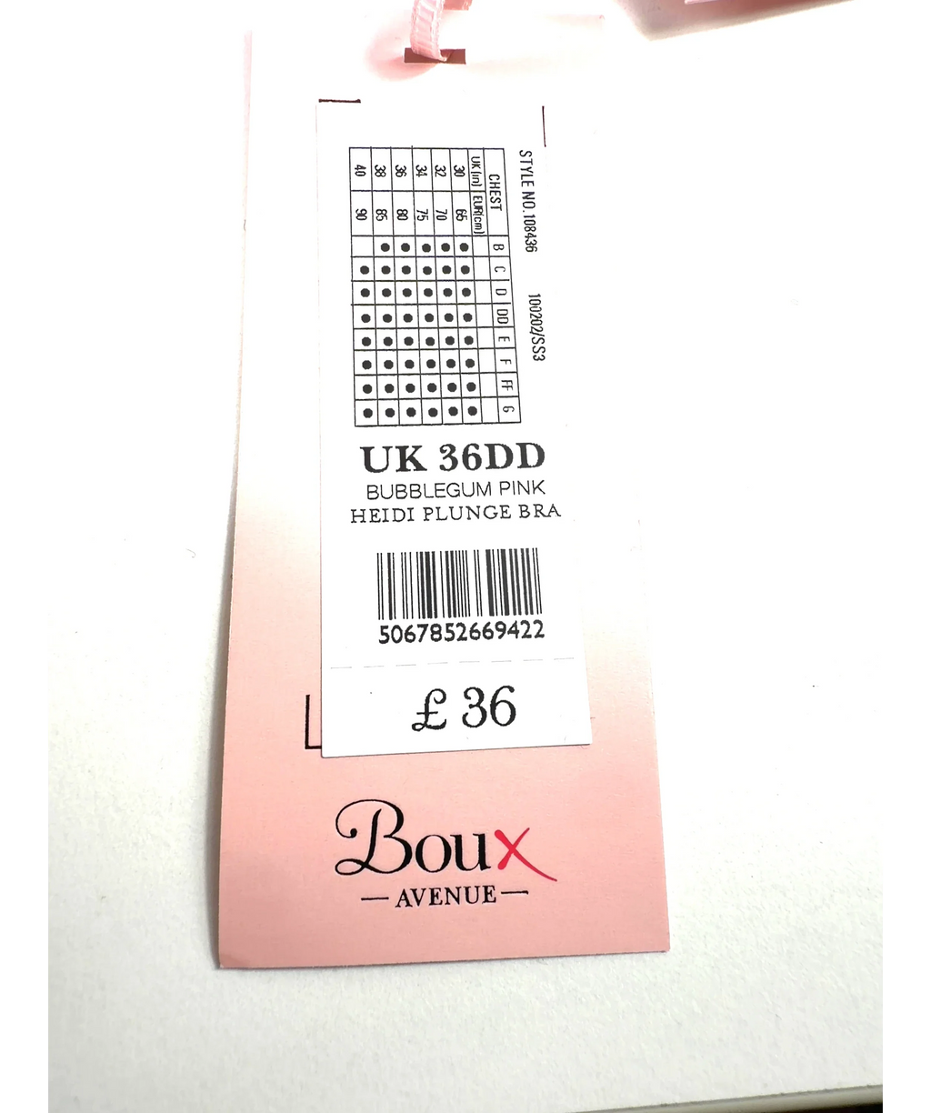 boux avenue Pink HEIDI PLUNGE BRA, size UK 36DD — label