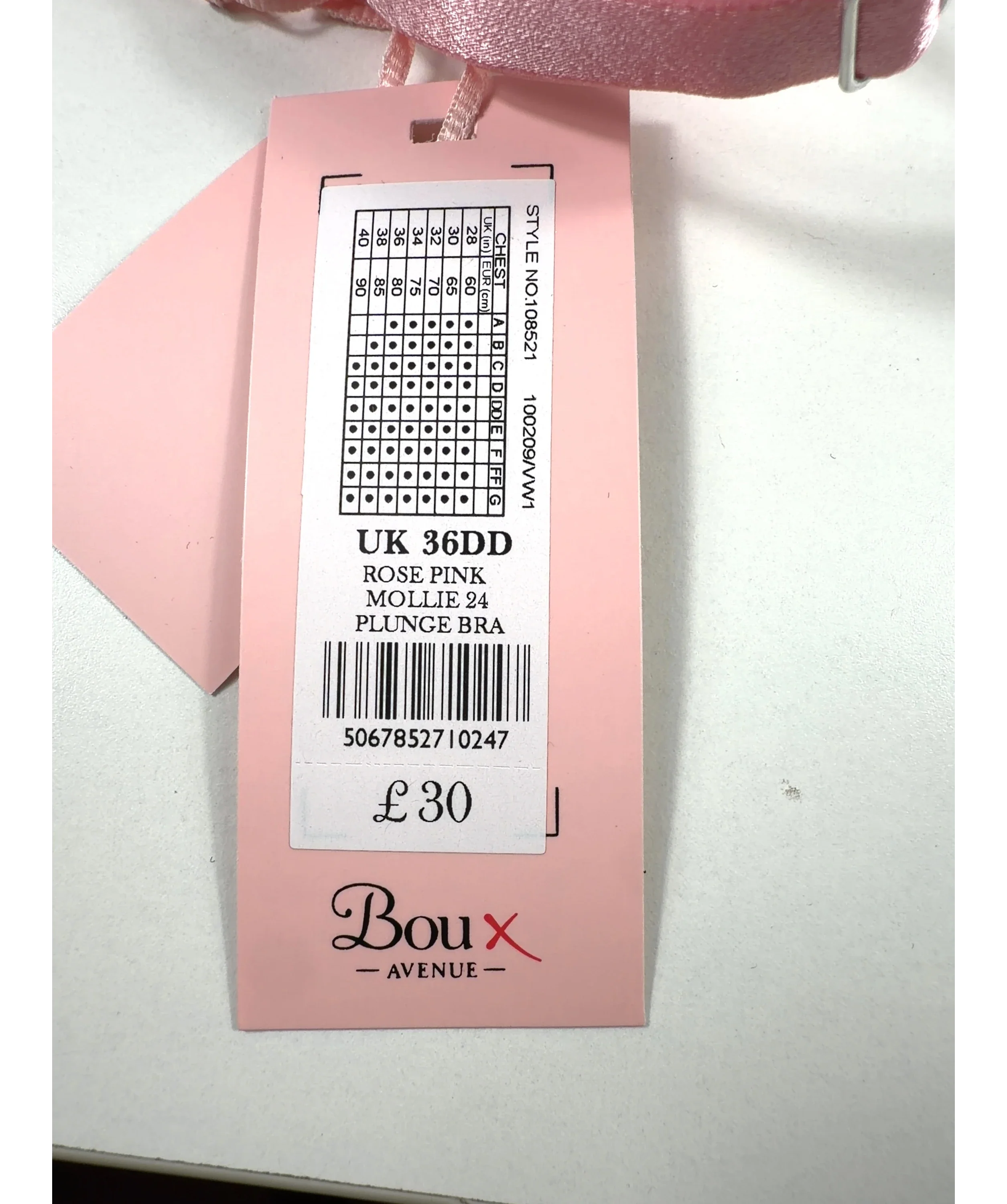 boux avenue Pink Mollie, size UK 36DD — label