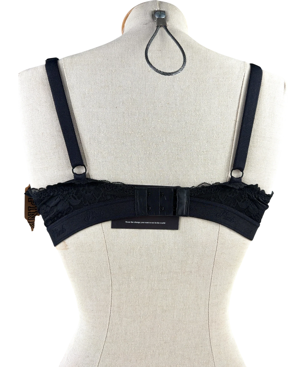 VICTORIA'S SECRET Black Lightly Lined Balconette Bra, size UK 36DD — back