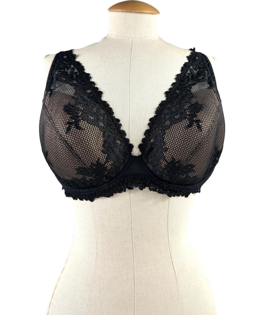 intimissimi Black Pretty Flowers Elena Balconette Bra, size UK 38D — front