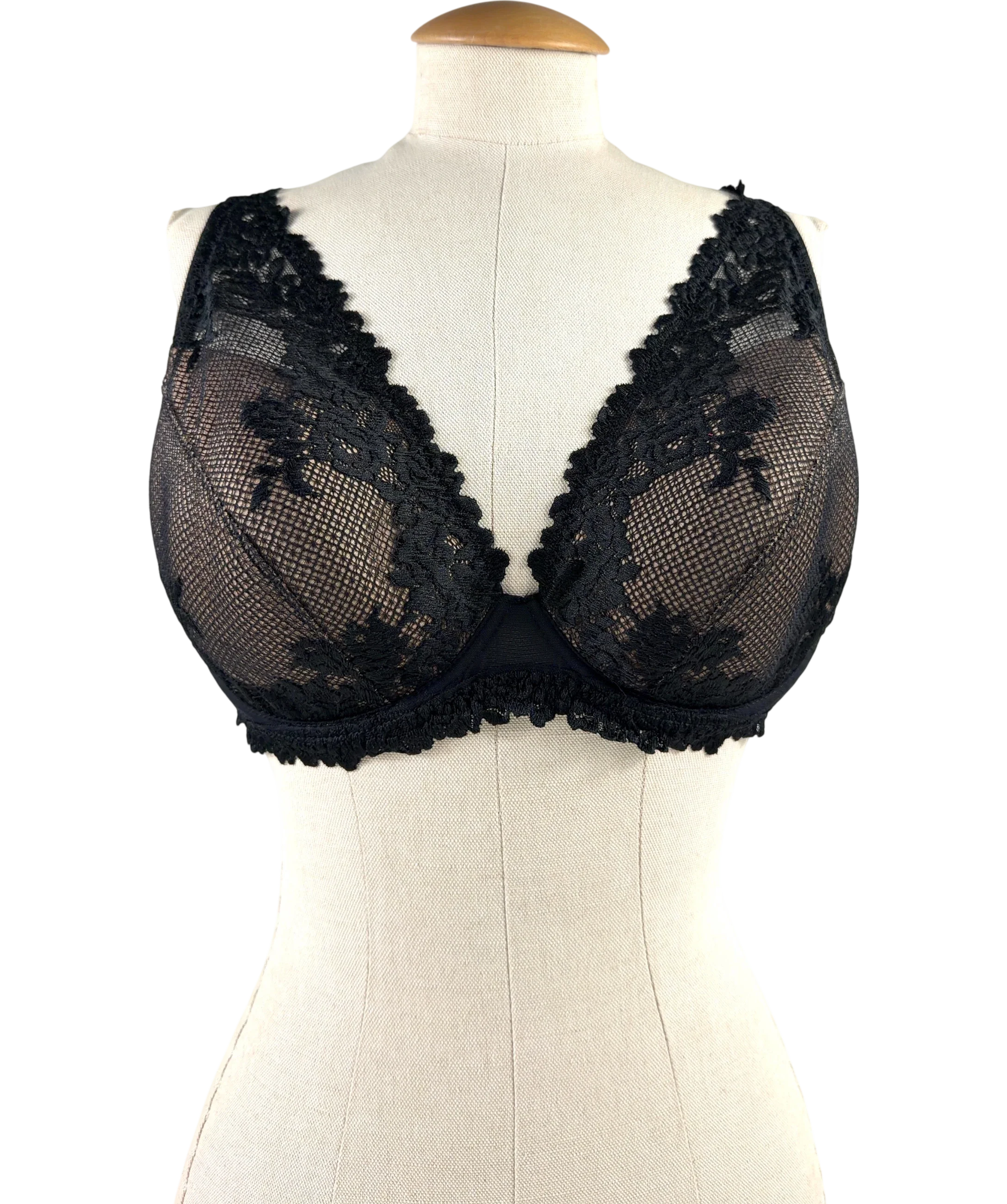 intimissimi Black Pretty Flowers Elena Balconette Bra, size UK 38D — front