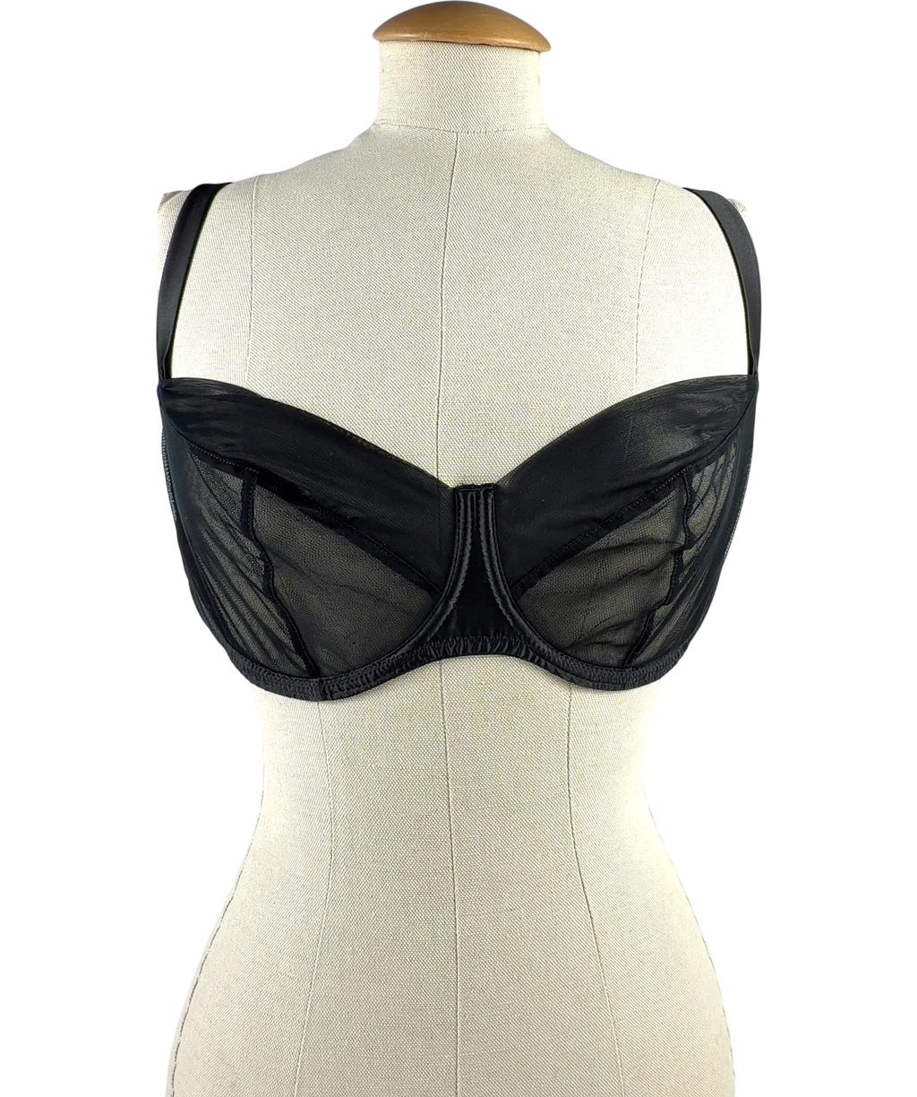 FLEUR OF ENGLAND Black Fleur Du Jour Black Balcony Bra, size UK 36DD — front