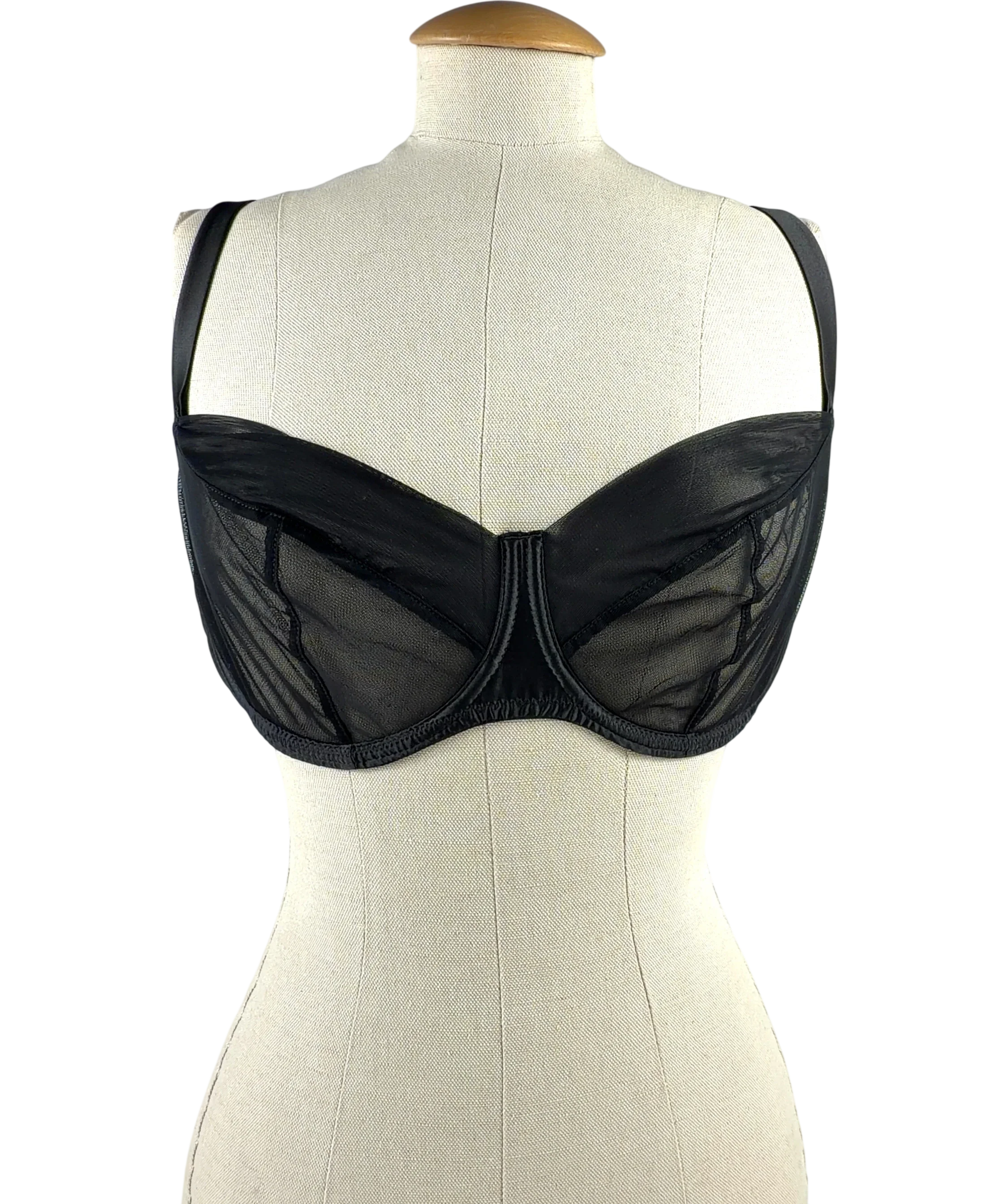 FLEUR OF ENGLAND Black Fleur Du Jour Black Balcony Bra, size UK 36DD — front