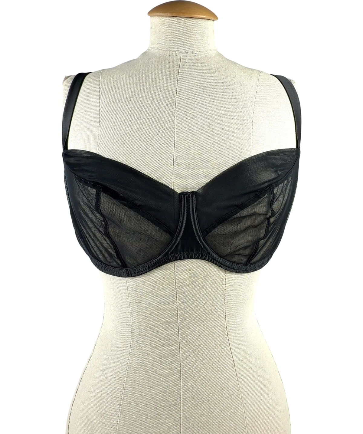 FLEUR OF ENGLAND Black Fleur Du Jour Black Balcony Bra, size UK 36DD — front
