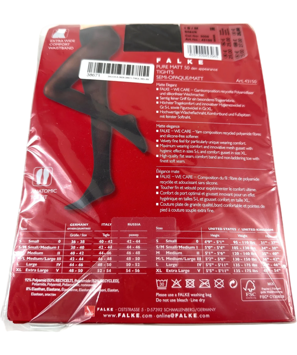 Falke Black PURE MATT 50, size UK S — back