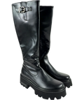 Charles & Keith Black Imogen Side-Buckle Chunky Knee-High Boots, size UK 5 EU 38 👠 — front