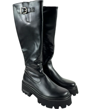 Charles & Keith Black Imogen Side-buckle Chunky Knee-high Boots UK 5 EU 38