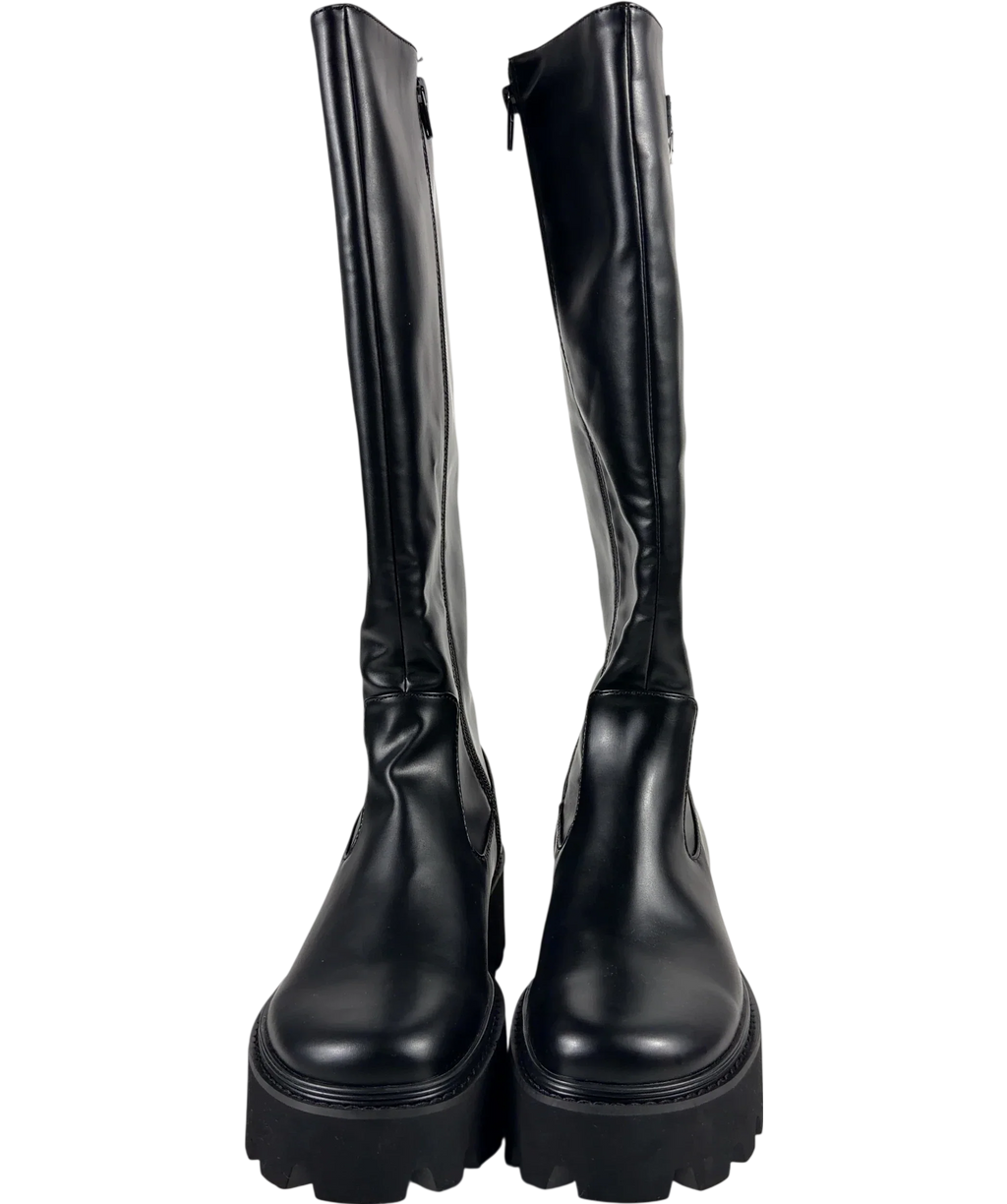 Charles & Keith Black Imogen Side-Buckle Chunky Knee-High Boots, size UK 5 EU 38 👠 — detail