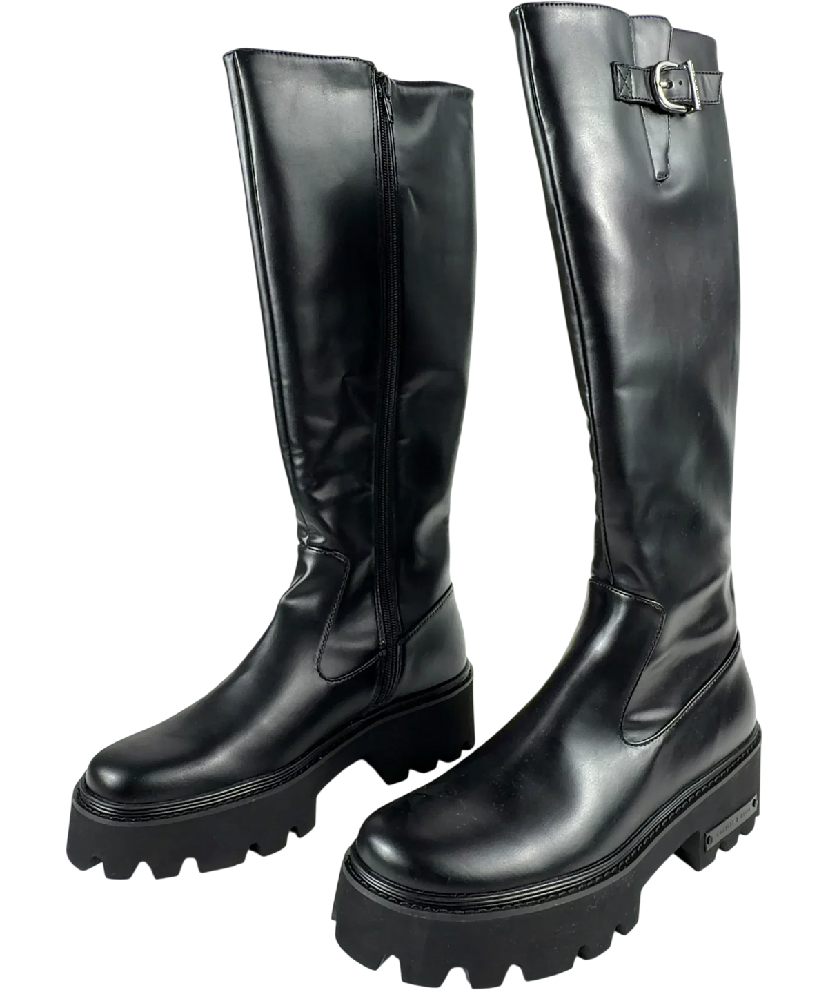 Charles & Keith Black Imogen Side-buckle Chunky Knee-high Boots UK 5 EU 38 — Side (both)