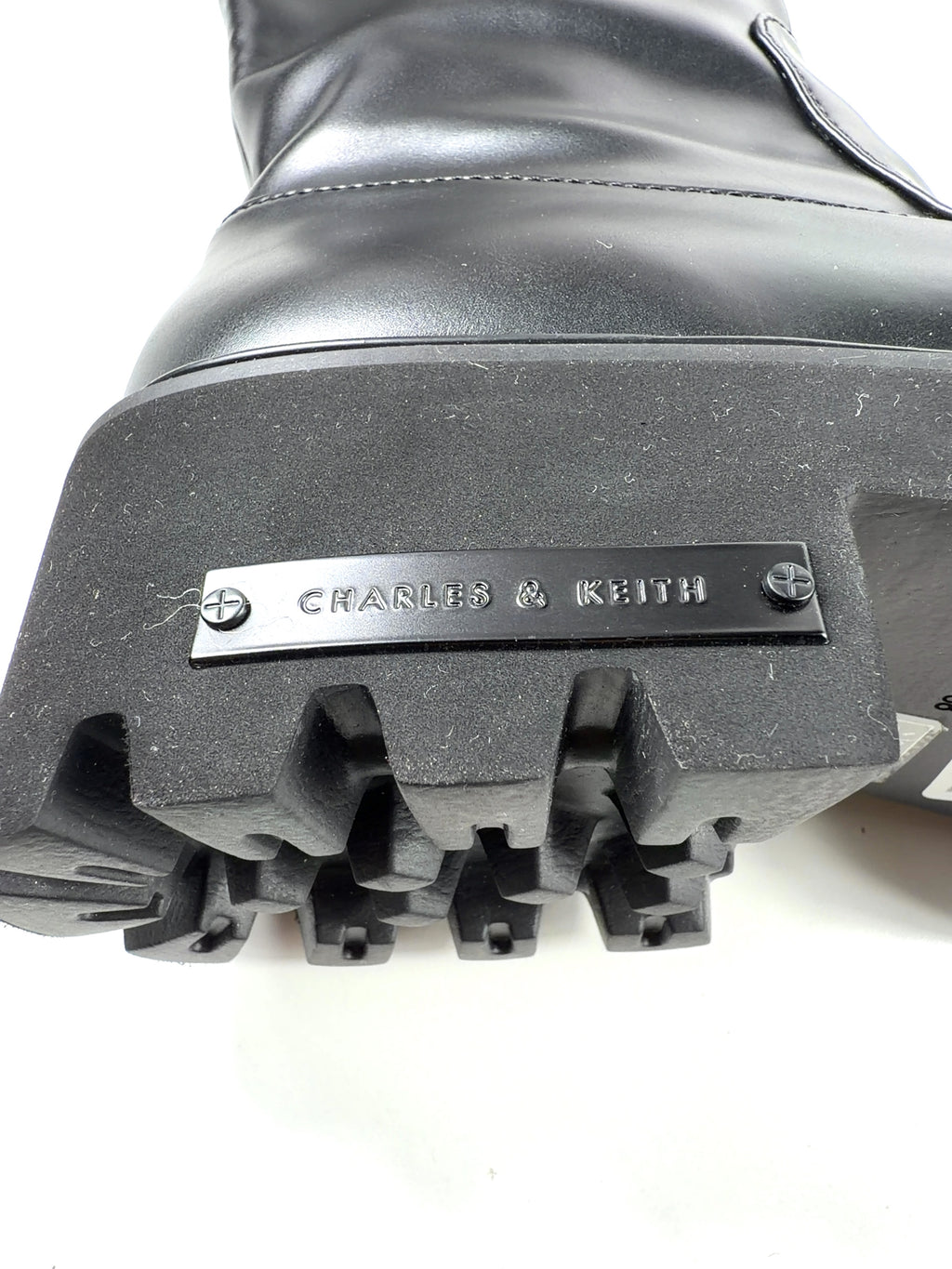 Charles & Keith Black Imogen Side-Buckle Chunky Knee-High Boots, size UK 5 EU 38 👠 — care label