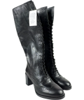 Joe Browns Black Stand Out Tall Leather Lace Up Knee High Boots, size UK 5 EU 38 👠 — front
