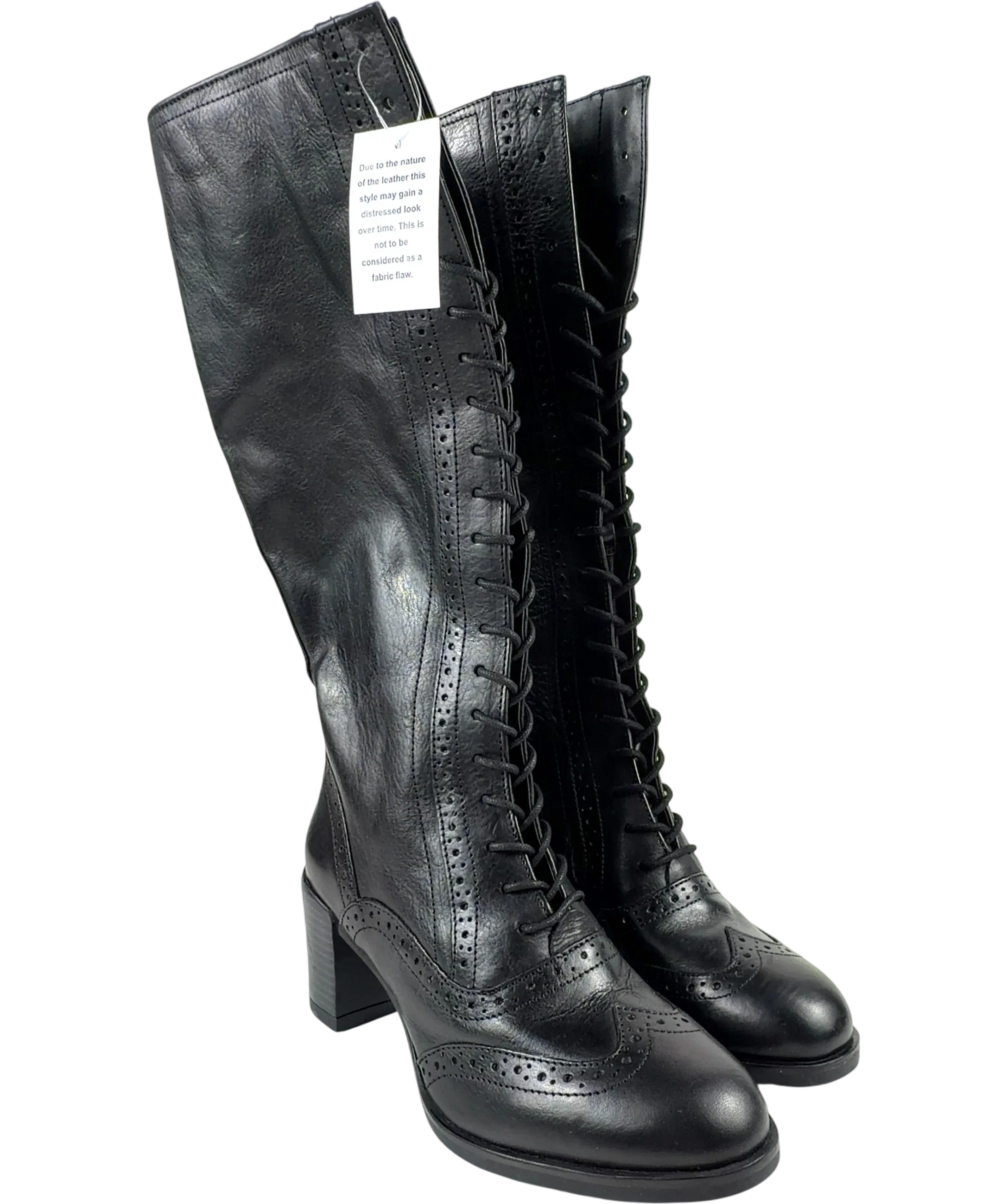 Joe Browns Black Stand Out Tall Leather Lace Up Knee High Boots, size UK 5 EU 38 👠 — front