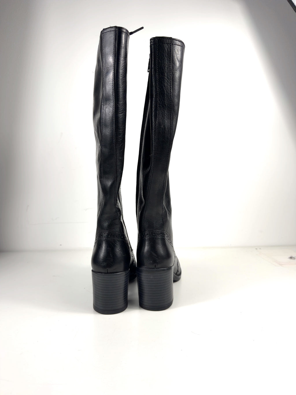 Joe Browns Black Stand Out Tall Leather Lace Up Knee High Boots, size UK 5 EU 38 👠 — back