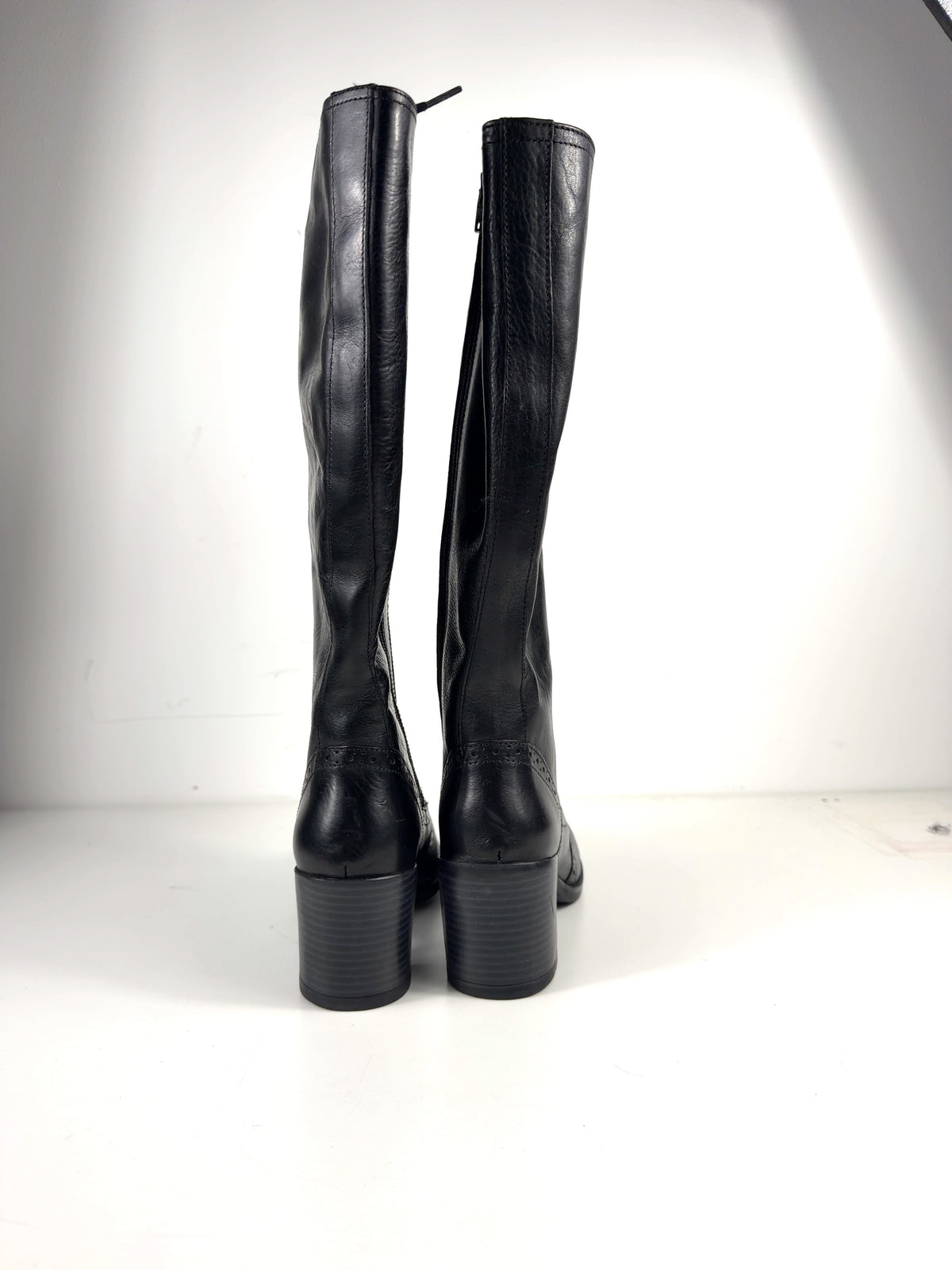 Joe Browns Black Stand Out Tall Leather Lace Up Knee High Boots, size UK 5 EU 38 👠 — back