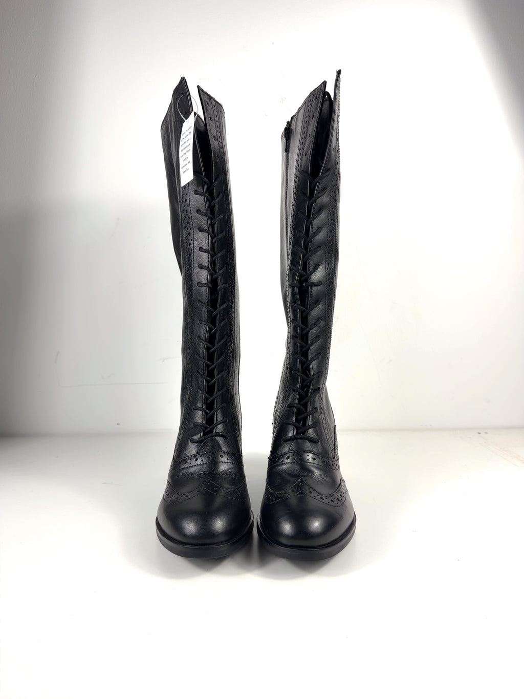 Joe Browns Black Stand Out Tall Leather Lace Up Knee High Boots, size UK 5 EU 38 👠 — detail
