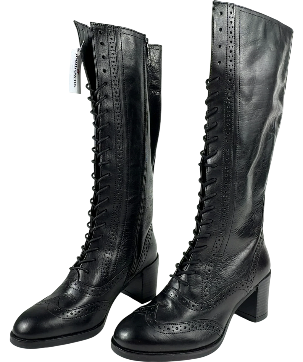 Joe Browns Black Stand Out Tall Leather Lace Up Knee High Boots, size UK 5 EU 38 👠 — label