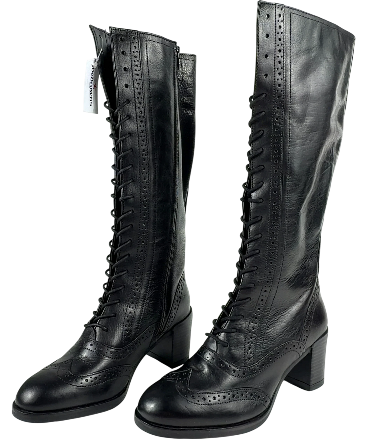 Joe Browns Black Stand Out Tall Leather Lace Up Knee High Boots, size UK 5 EU 38 👠 — label
