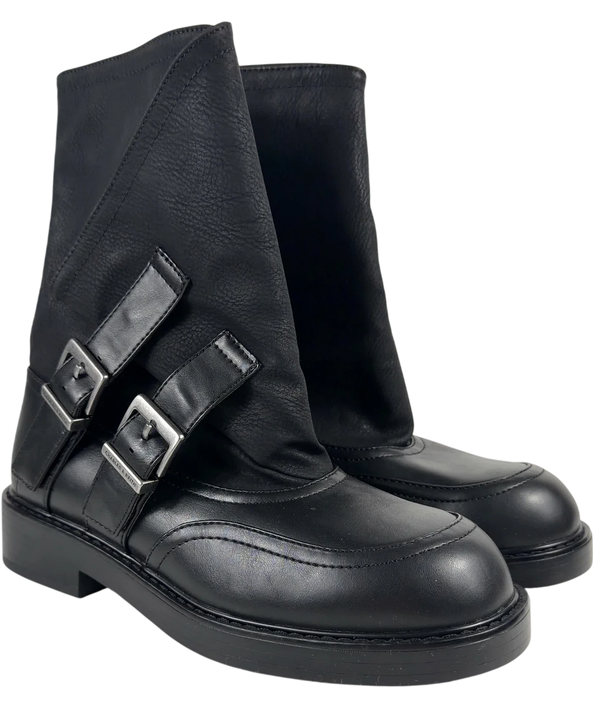 Charles & Keith Black double-buckle calf boots, size UK 5 EU 38 👠 — front