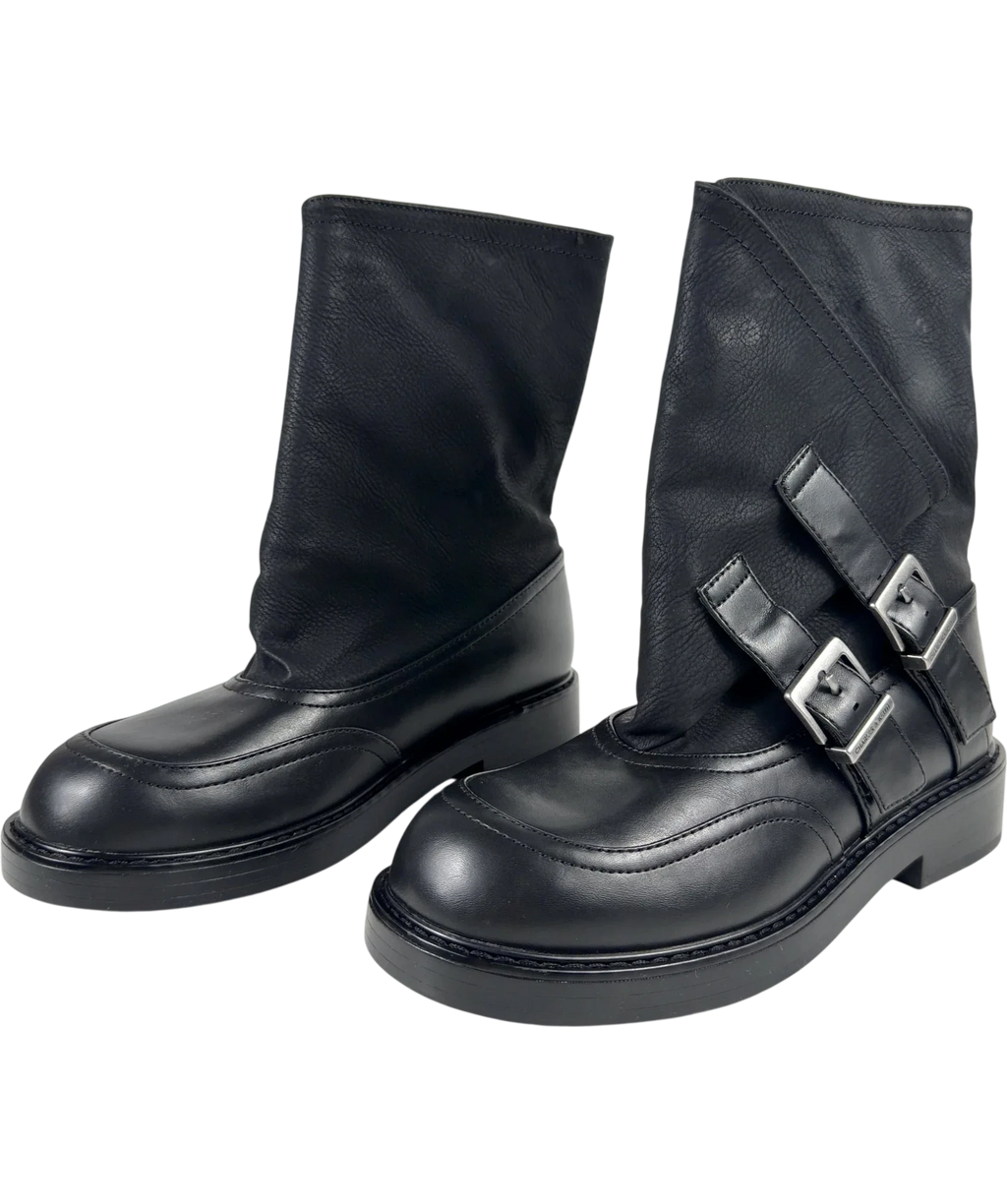 Charles & Keith Double-Buckle Calf Boots Black UK 5 — Side (both)