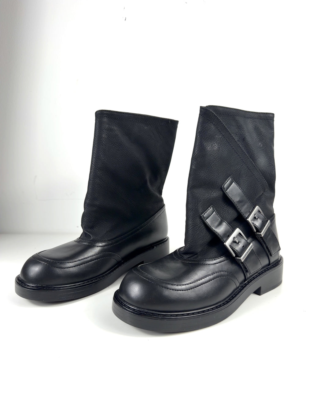 Charles & Keith Black double-buckle calf boots, size UK 5 EU 38 👠 — label