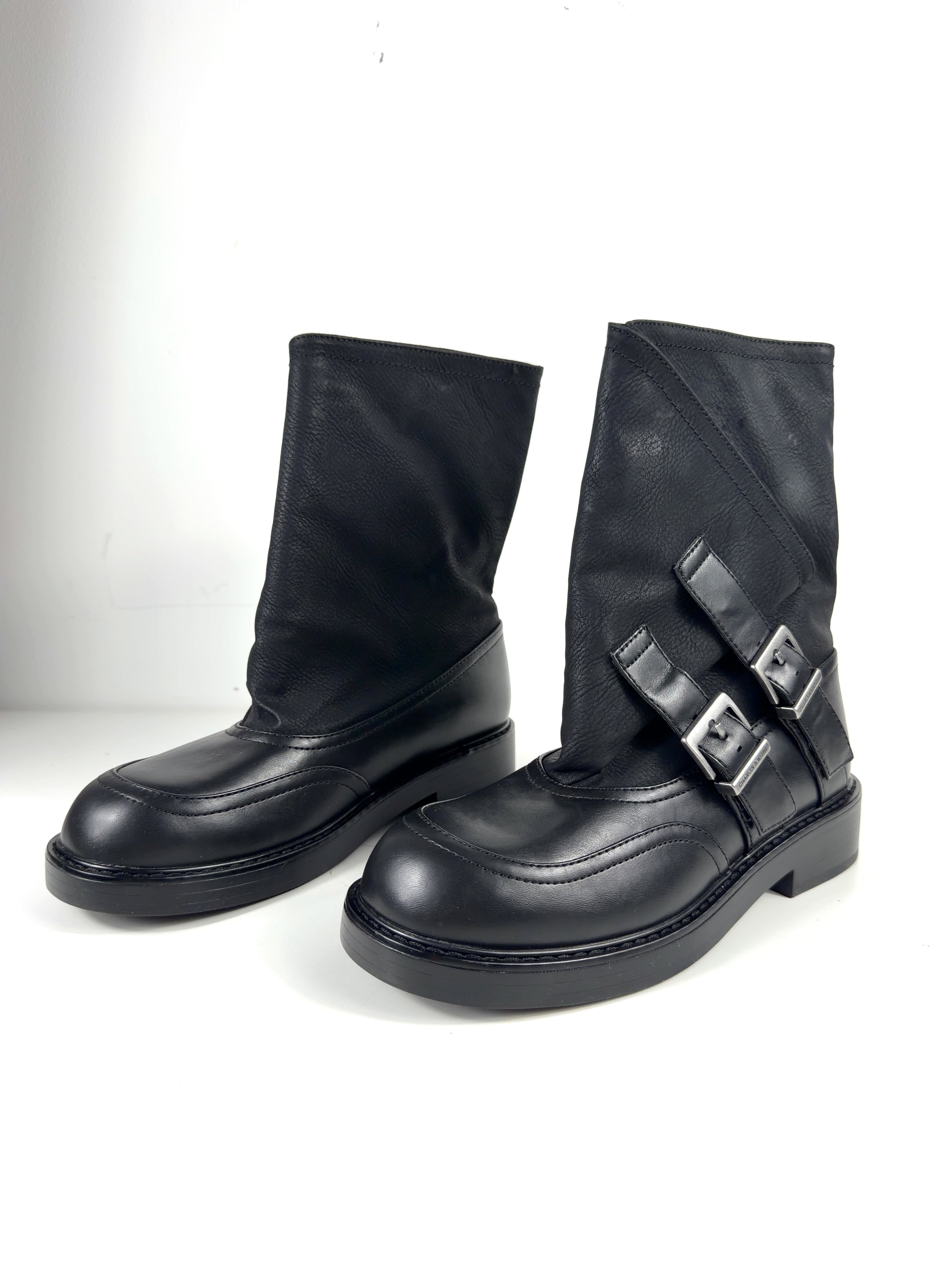 Charles & Keith Black double-buckle calf boots, size UK 5 EU 38 👠 — label