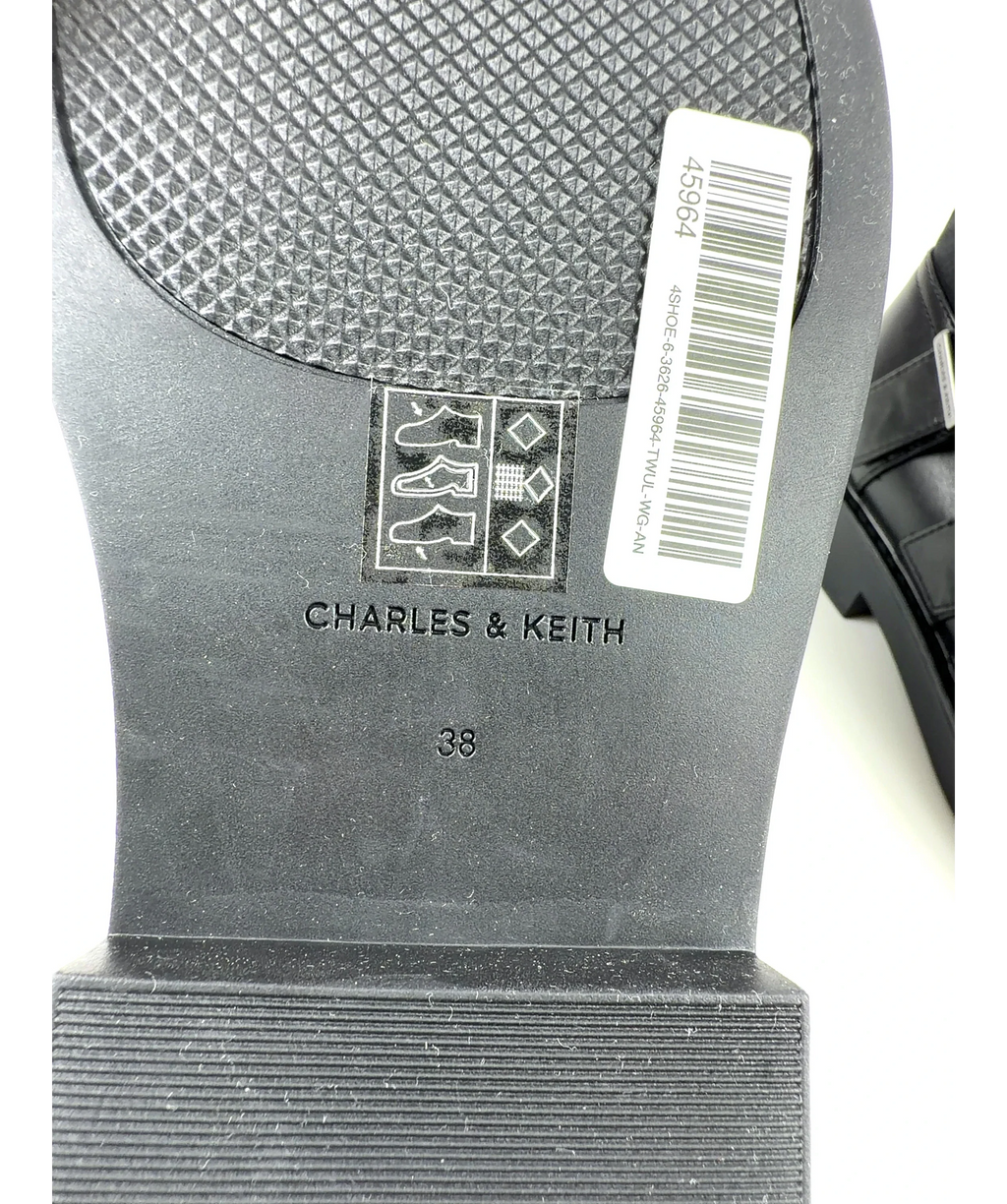 Charles & Keith Double-Buckle Calf Boots Black UK 5 — Size
