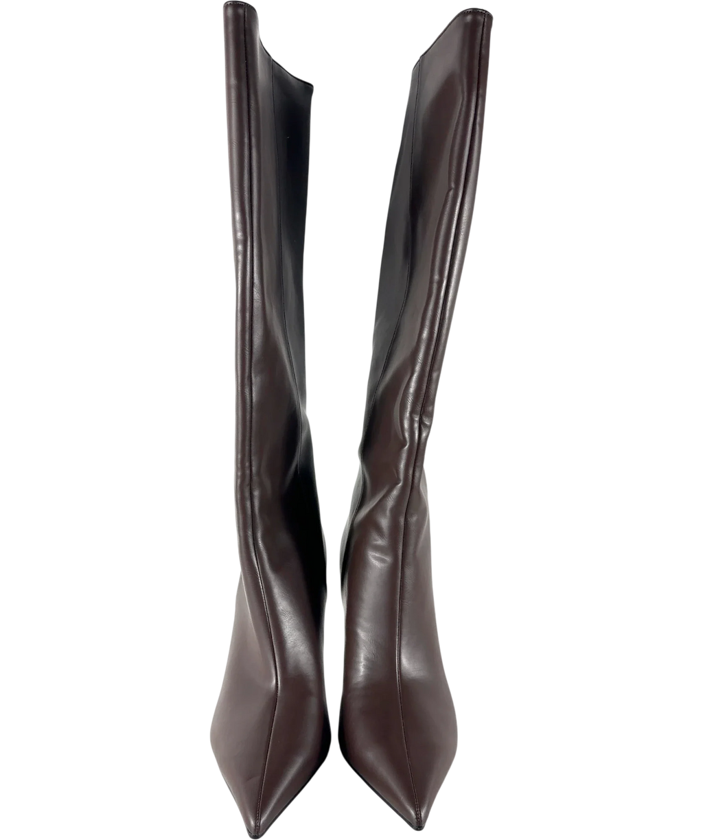 Charles & Keith Brown Pointed Stiletto Boots UK 8 — Front (both, face on)