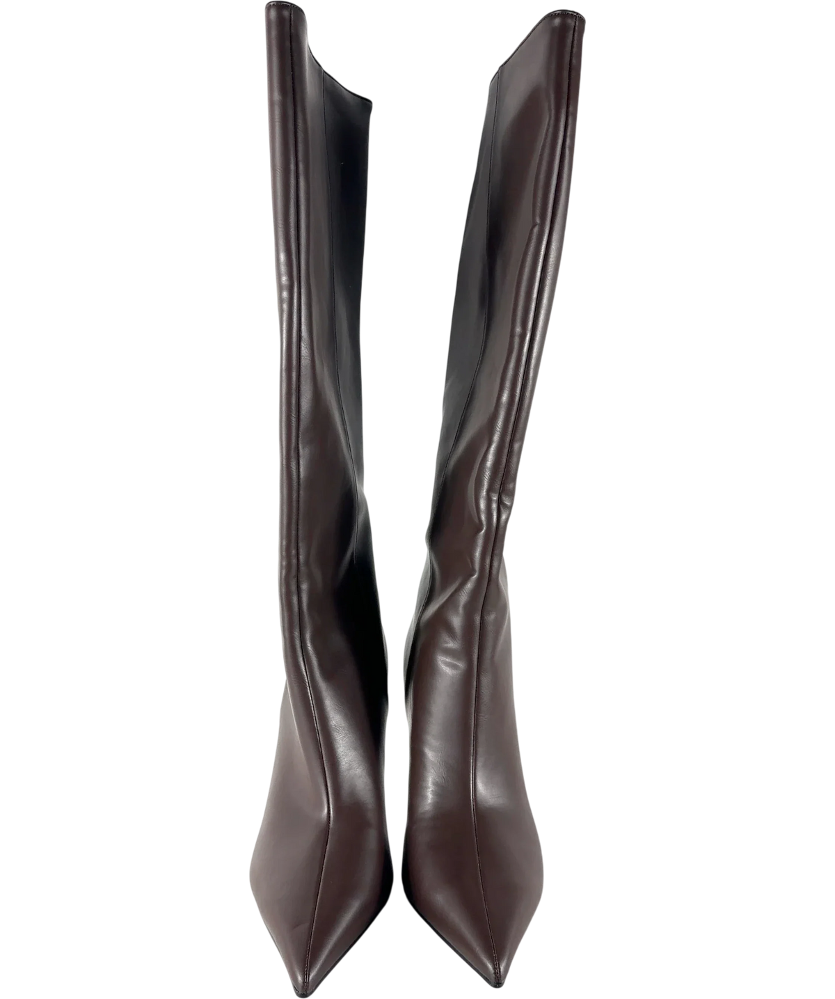 Charles & Keith Brown Pointed Stiletto Boots UK 8 — Front (both, face on)