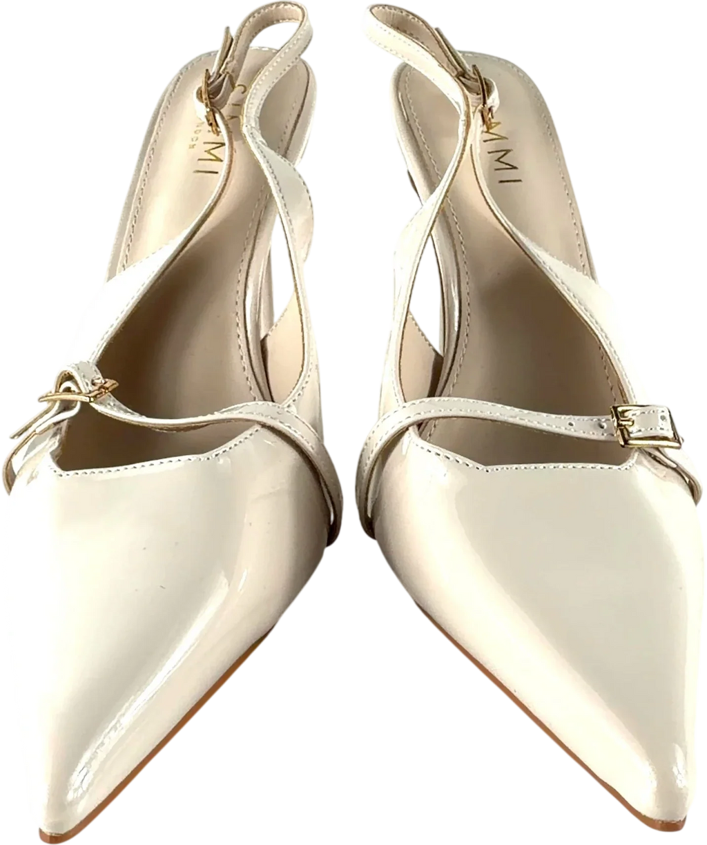 Simmi Sonya Beige And Metallic Heels UK 8 — Front (both, face on)