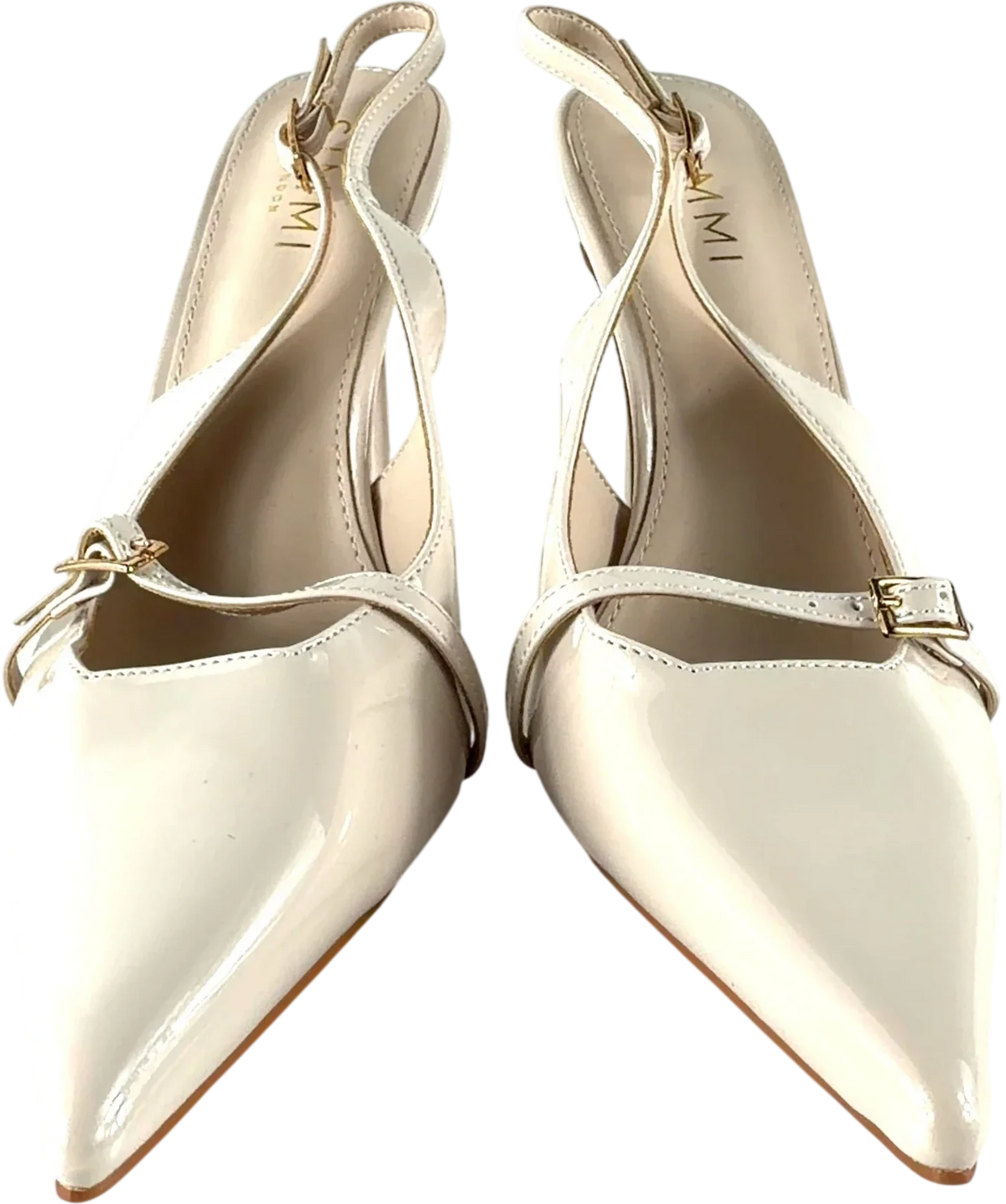 Simmi Sonya Beige And Metallic Heels UK 8 — Front (both, face on)