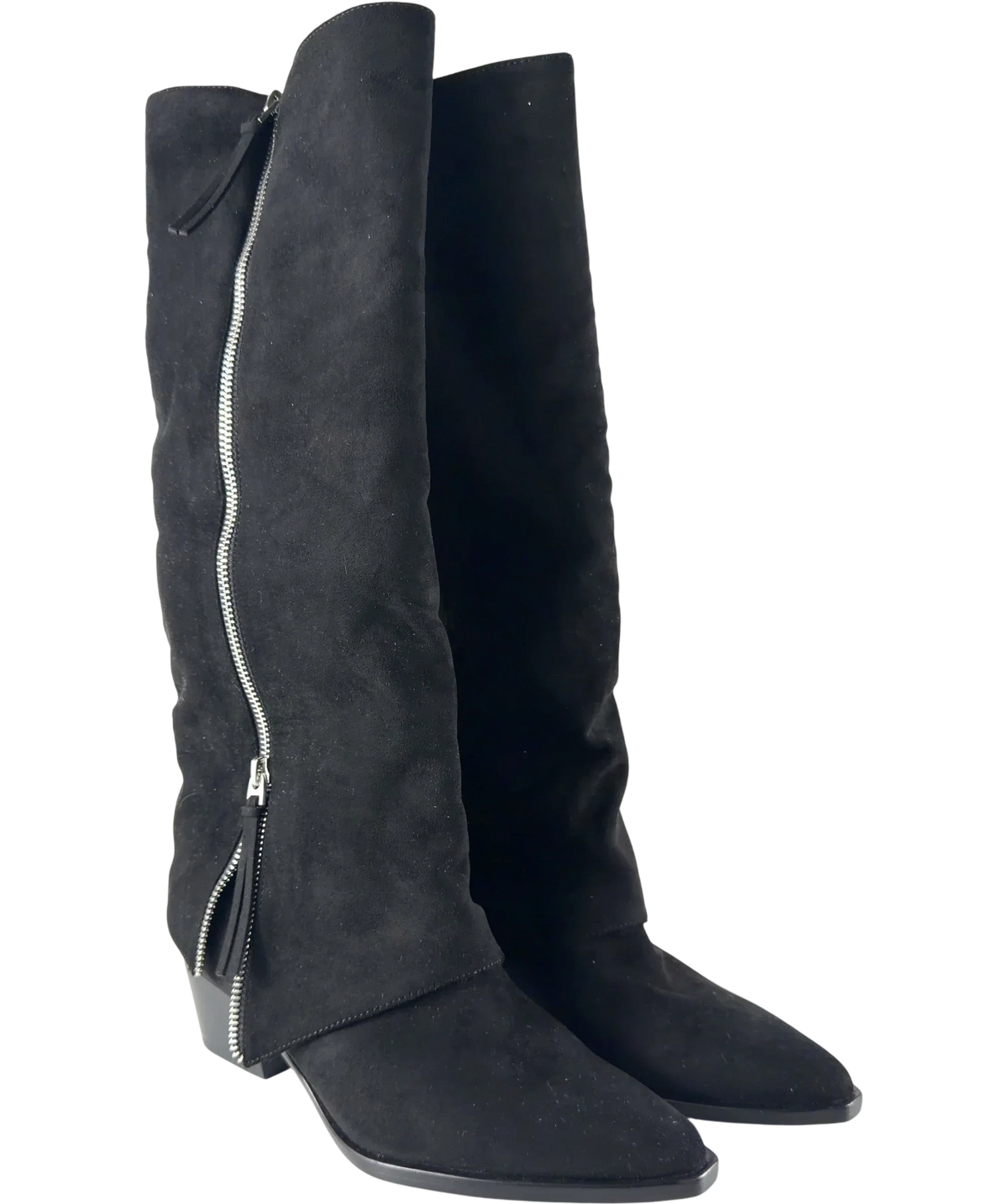 Charles & Keith Black faux-suede slouchy knee-high boots, size UK 5 EU 38 👠 — front
