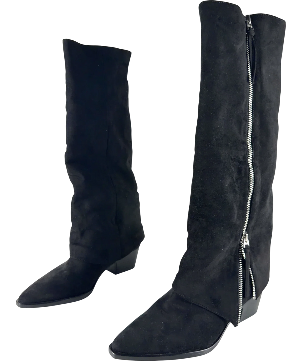 Charles & Keith Black faux-suede slouchy knee-high boots, size UK 5 EU 38 👠 — label