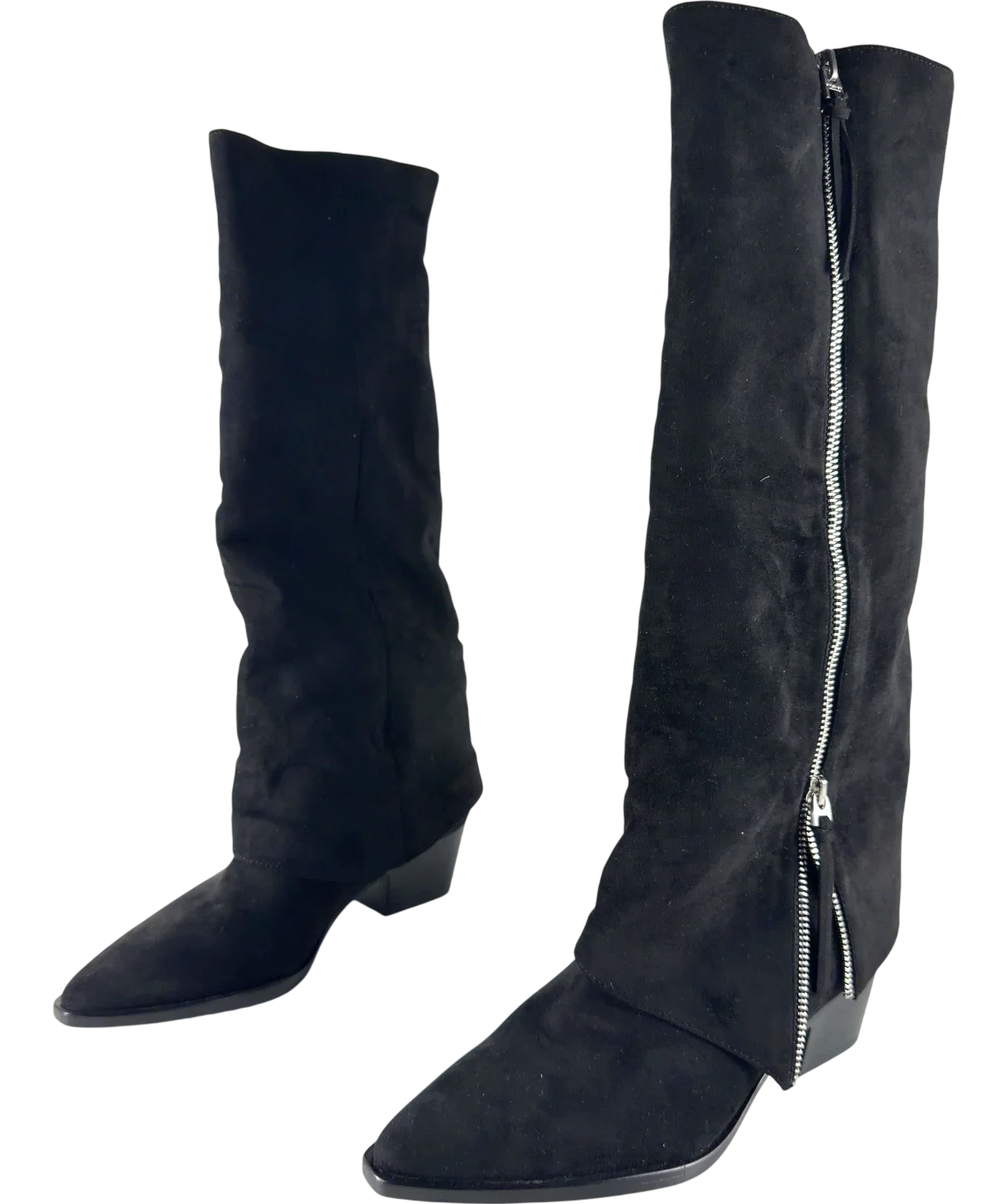 Charles & Keith Black faux-suede slouchy knee-high boots, size UK 5 EU 38 👠 — label