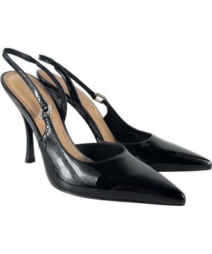 Charles & Keith Patent Pointed Slingback Pumps Black UK 5