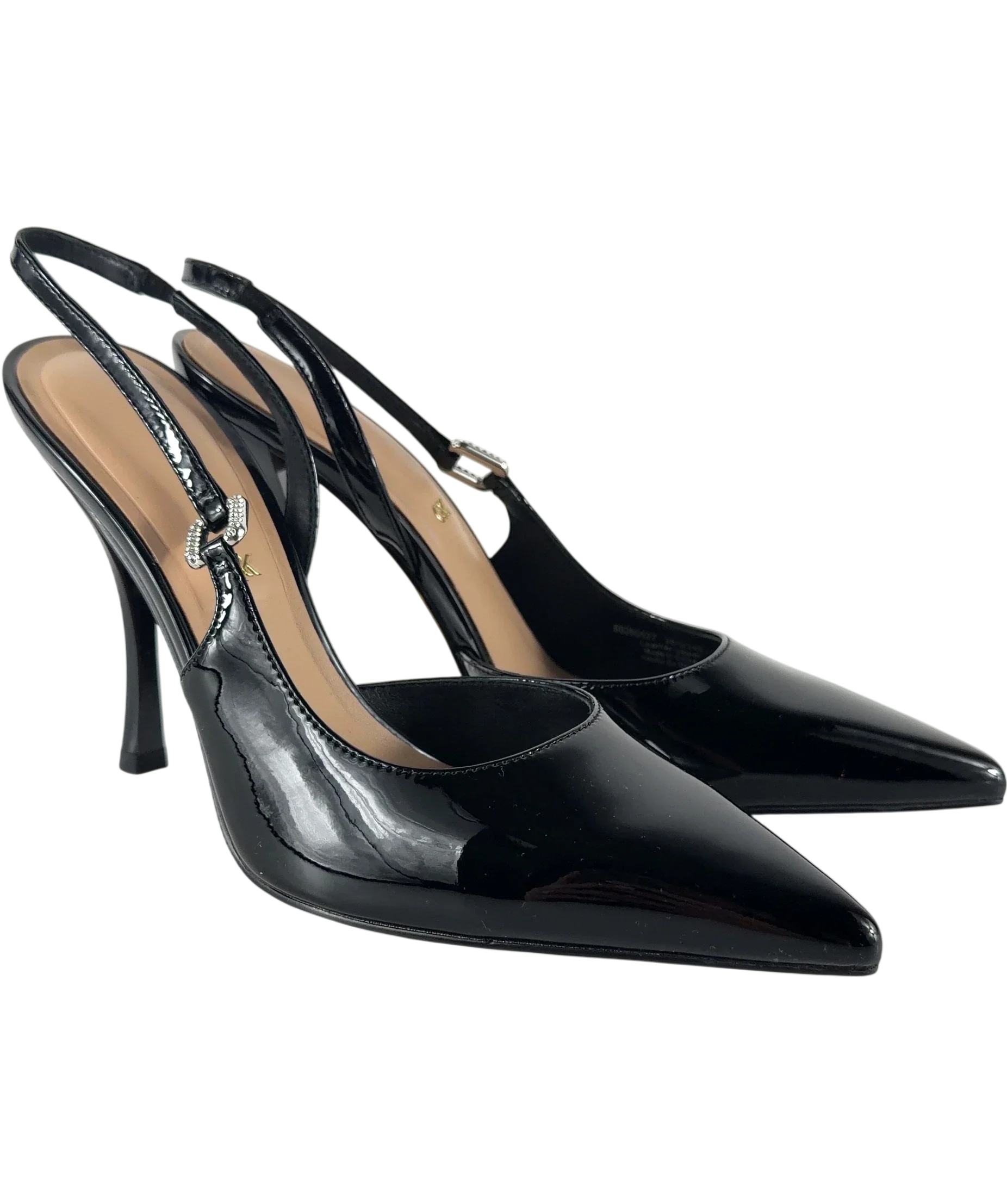 Charles & Keith Black Patent Pointed Slingback Pumps, size UK 5 EU 38 👠 — front