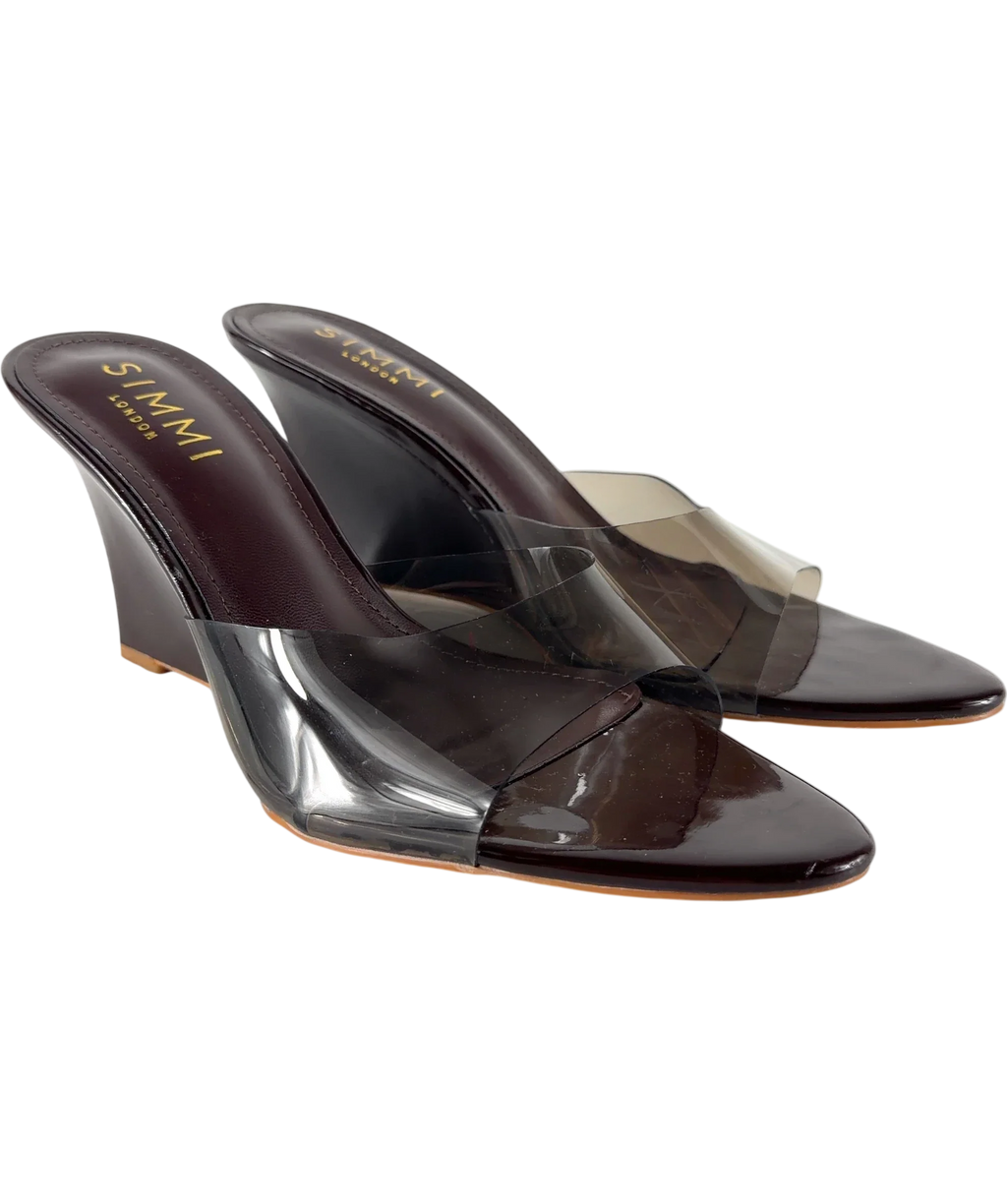 SIMMI Brown Belize Brown Patent Mule Wedges, size UK 5 EU 38 👠 — front