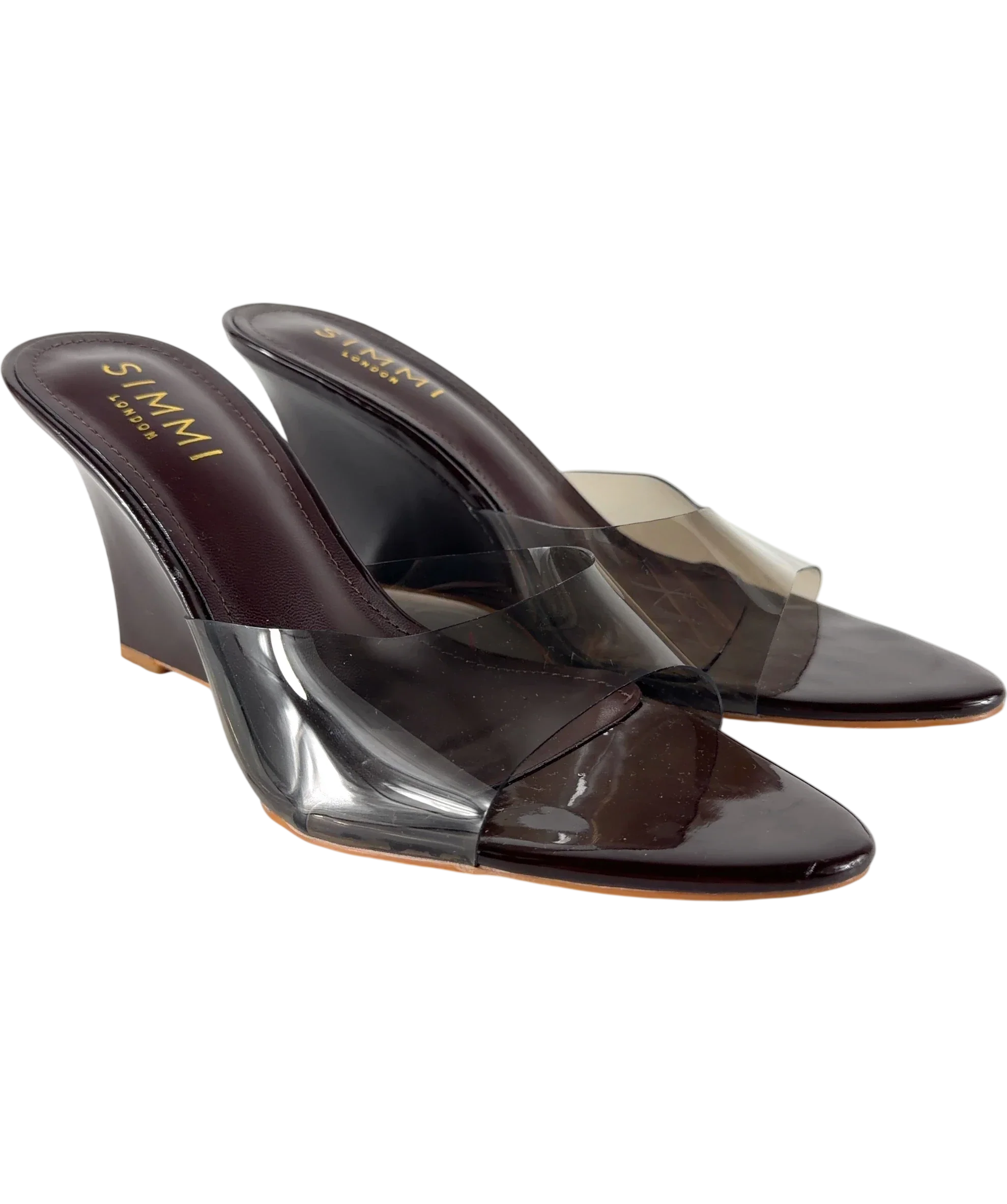 SIMMI Brown Belize Brown Patent Mule Wedges, size UK 5 EU 38 👠 — front