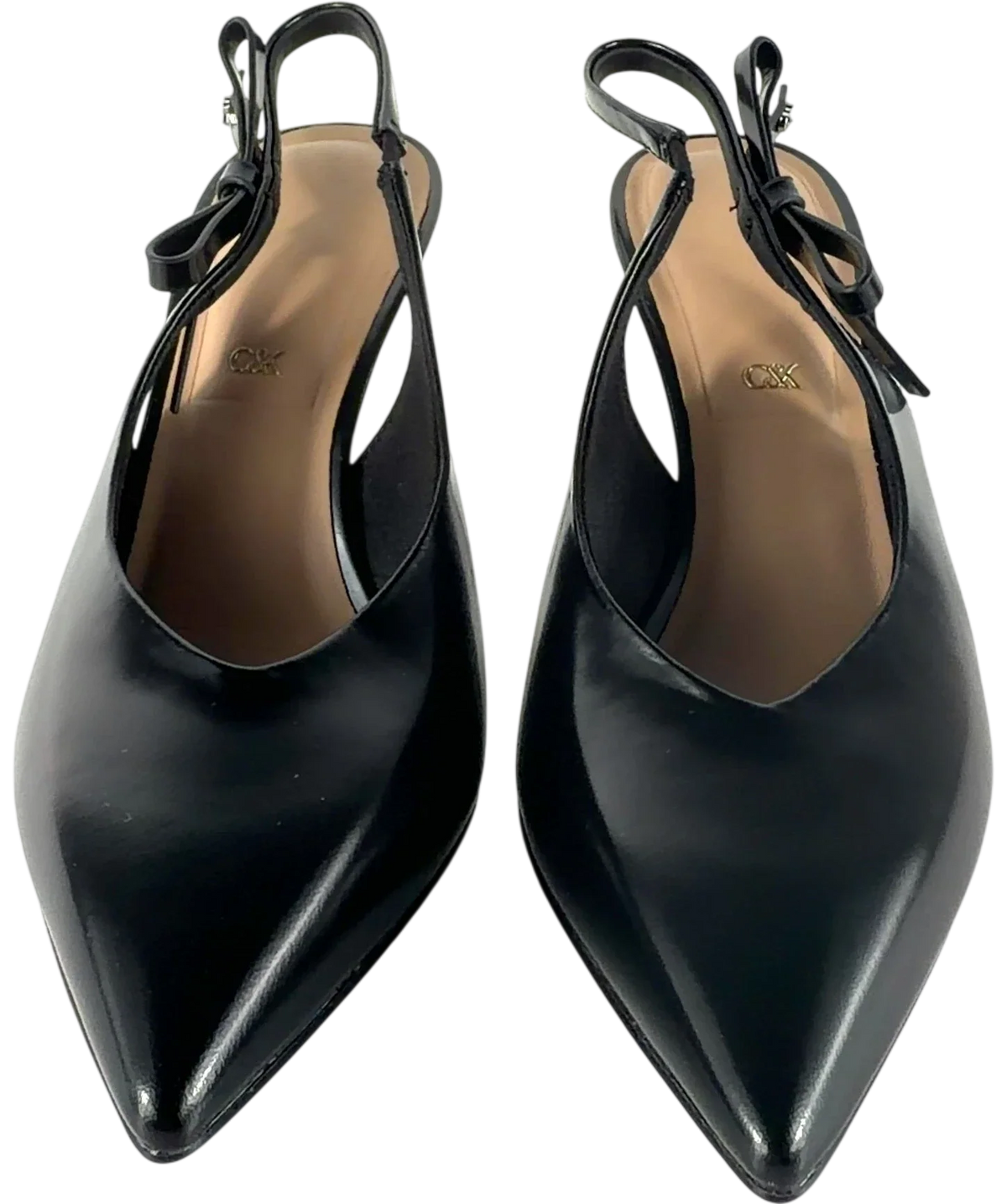 Charles & Keith Black Pointed Slingback Heels UK 5 — Front (both, face on)