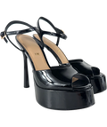 Charles & Keith Black Francesca Patent Leather Peep-Toe Platform Heels, size UK 5 EU 38 👠 — front