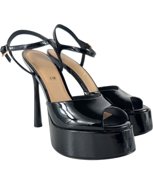 Charles & Keith Francesca Patent Leather Platform Heels Black UK 5