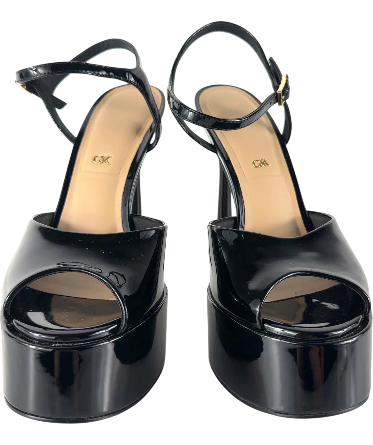 Charles & Keith Francesca Patent Leather Platform Heels Black UK 5 — Front (both, face on)