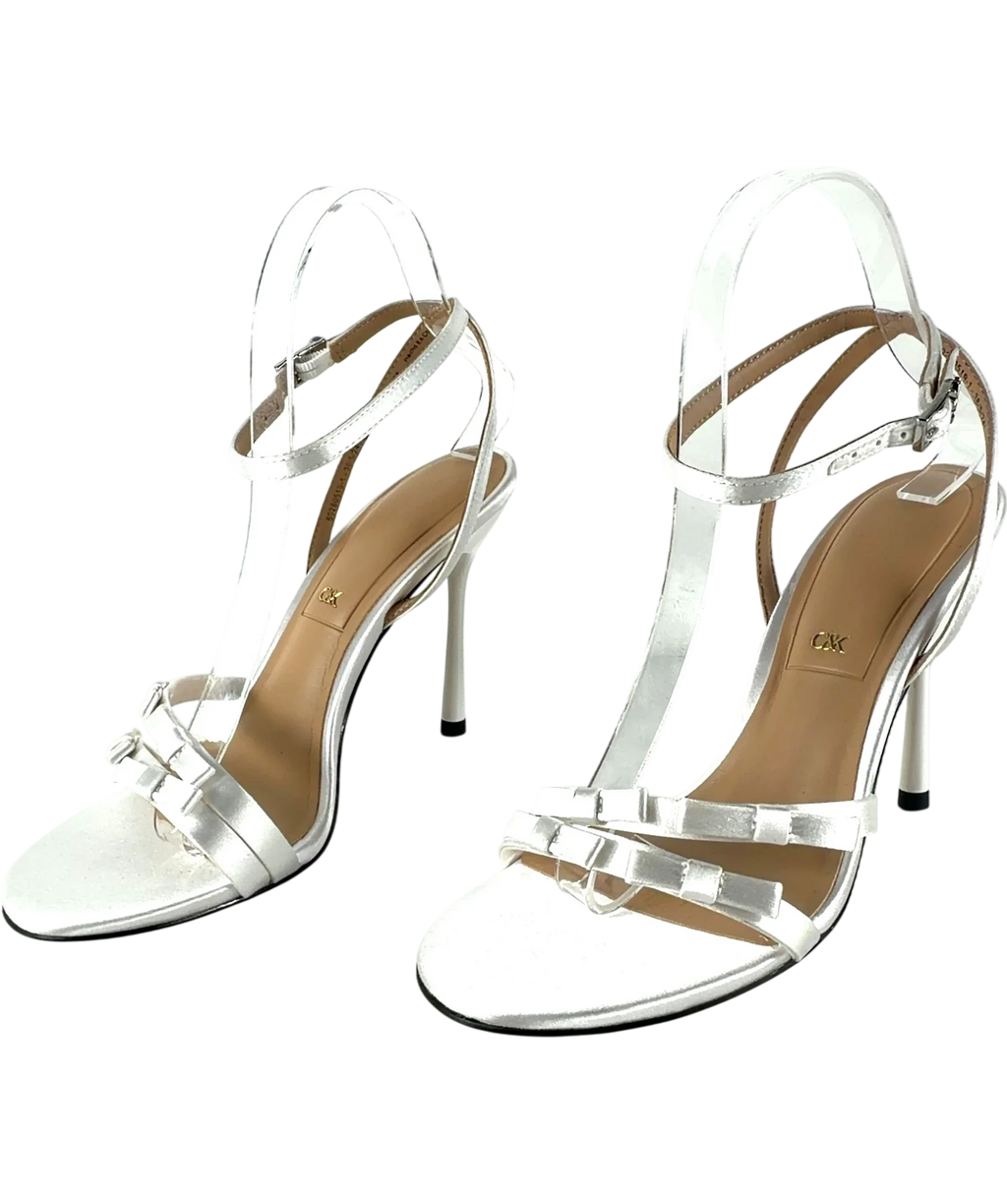 Charles & Keith White Jessy Bow Ankle-Strap Stiletto-Heel Sandals, size UK 5 EU 38 👠 — label
