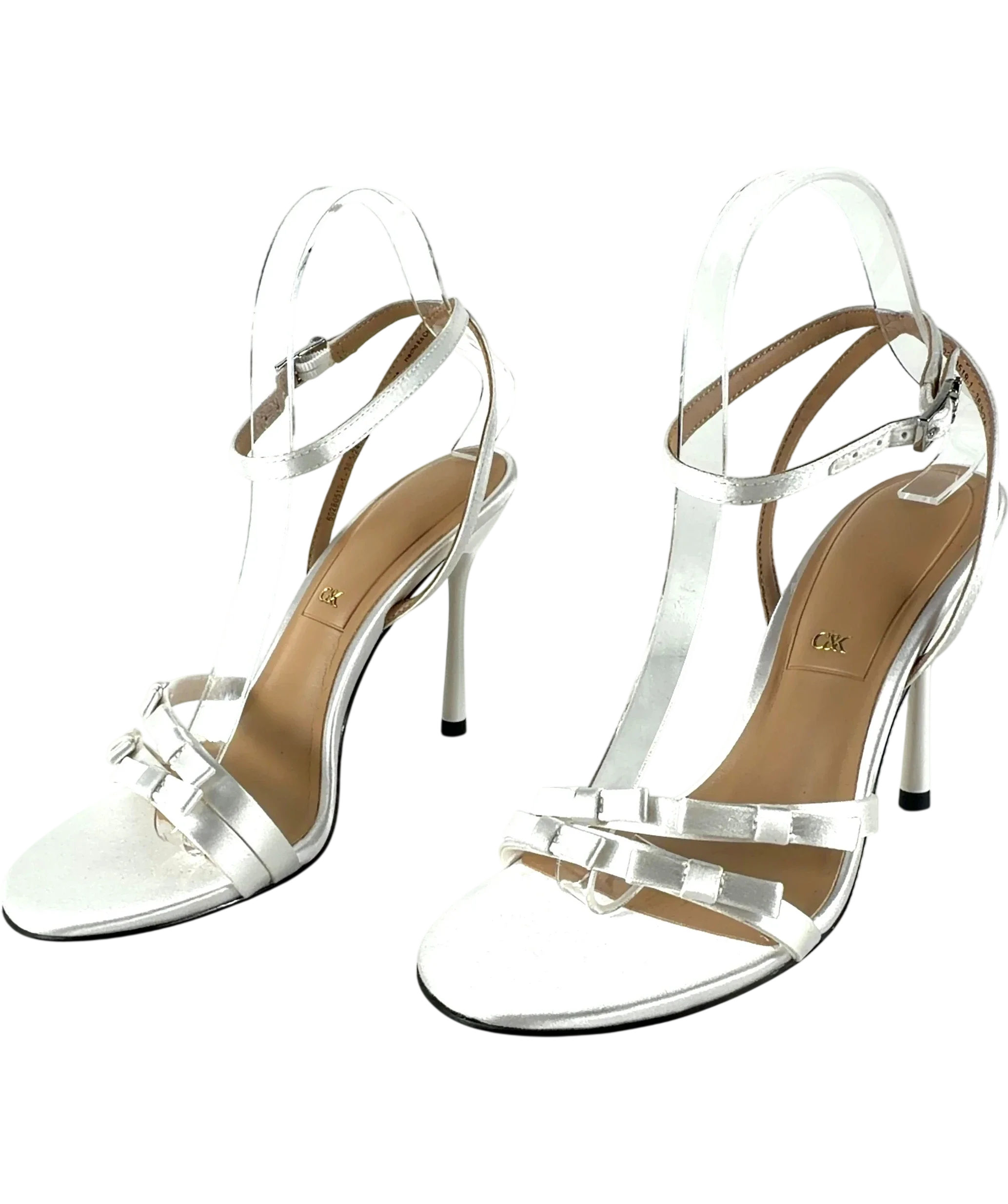 Charles & Keith White Jessy Bow Ankle-Strap Stiletto-Heel Sandals, size UK 5 EU 38 👠 — label
